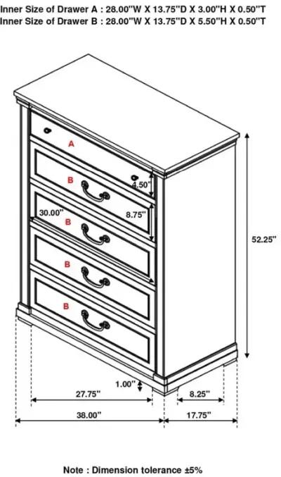 Hillcrest 5-drawer Chest Dark Rum and White