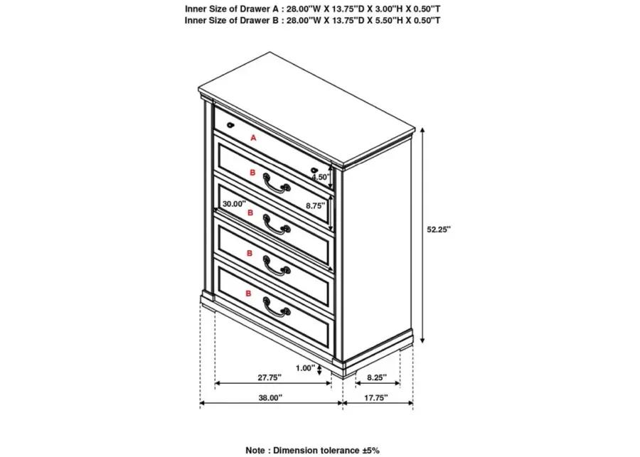 Hillcrest 5-drawer Chest Dark Rum and White