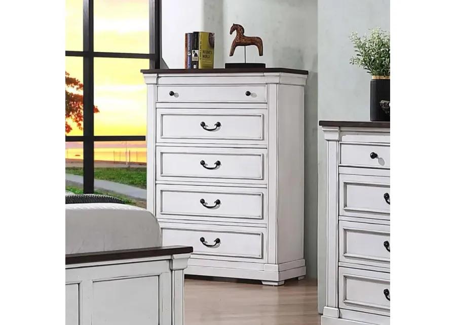 Hillcrest 5-drawer Chest Dark Rum and White