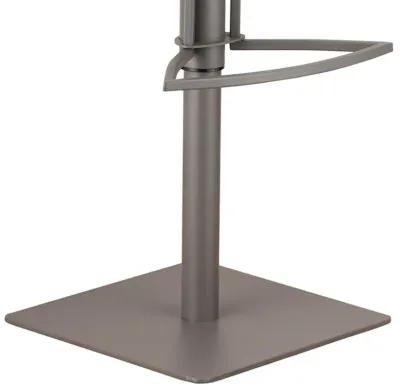 Caf� Adjustable Height Swivel Grey Faux Leather and Walnut Wood Bar Stool with Grey Metal Base