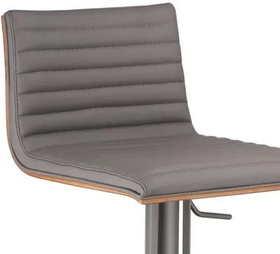 Caf� Adjustable Height Swivel Grey Faux Leather and Walnut Wood Bar Stool with Grey Metal Base