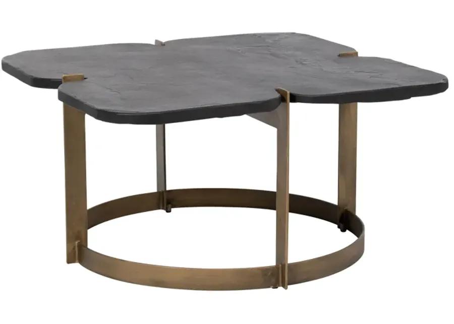 Metal, 32x17  Stone Top Coffee Table, Gold/black