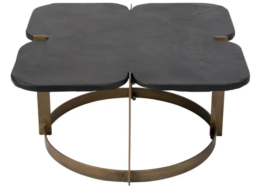 Metal, 32x17  Stone Top Coffee Table, Gold/black