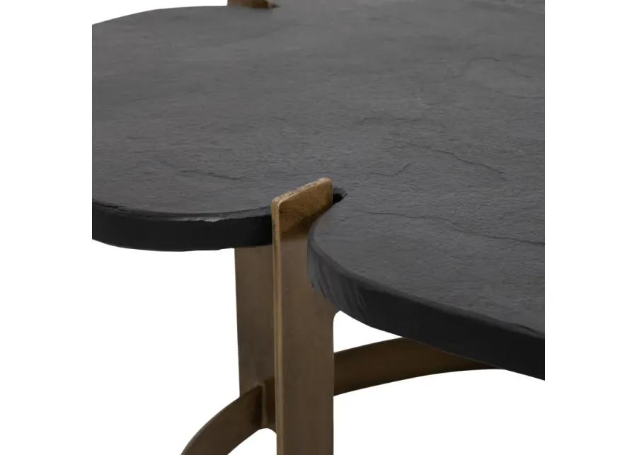 Metal, 32x17  Stone Top Coffee Table, Gold/black