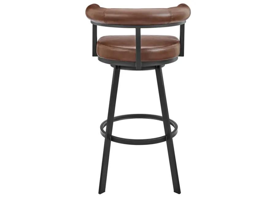 Nolagam Swivel Counter Stool in Black Metal with Brown Faux Leather