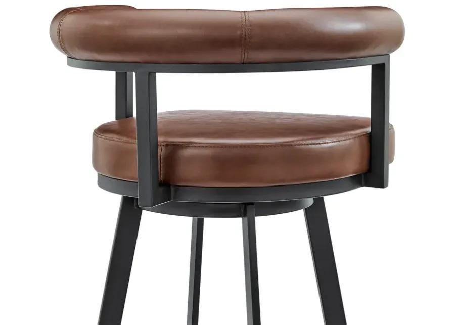 Nolagam Swivel Counter Stool in Black Metal with Brown Faux Leather