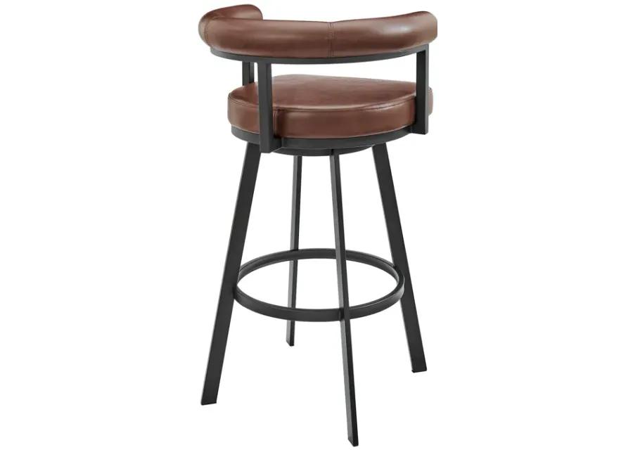 Nolagam Swivel Counter Stool in Black Metal with Brown Faux Leather