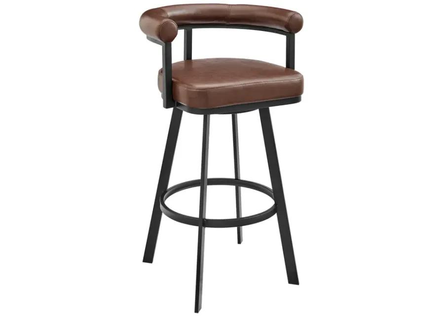 Nolagam Swivel Counter Stool in Black Metal with Brown Faux Leather