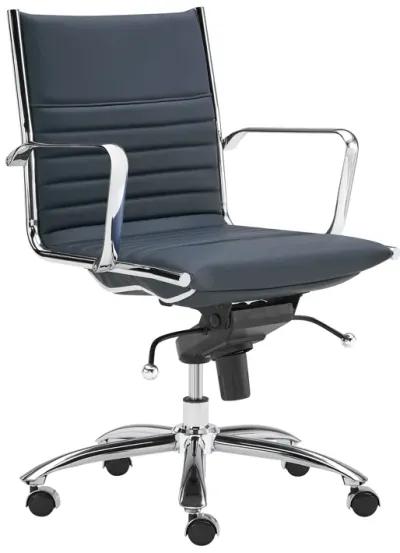 Dirk Low Back Office Chair in Blue with Chromed Steel Base