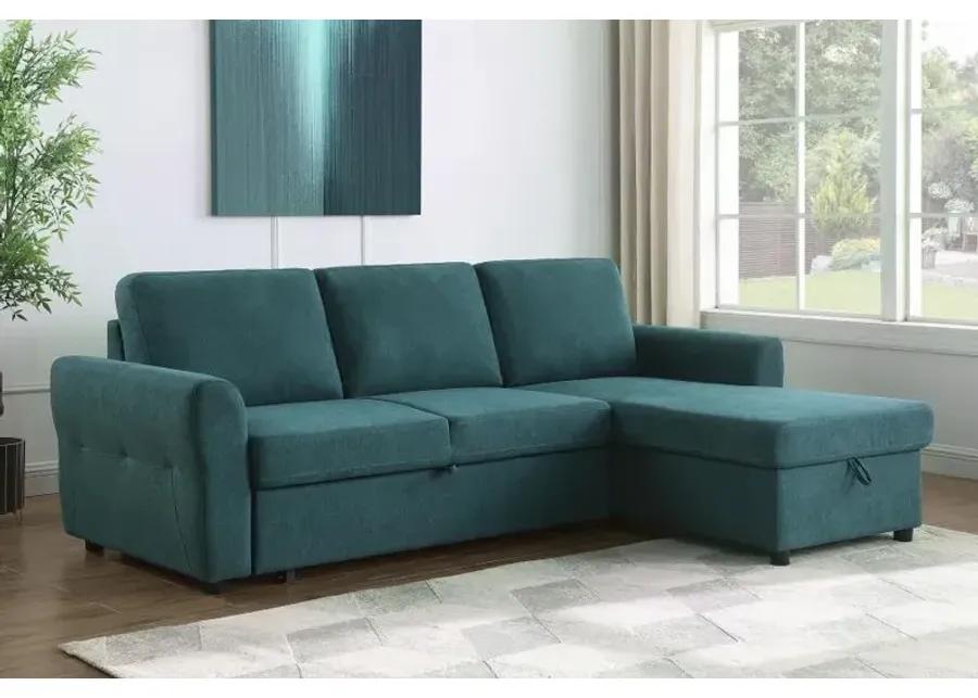 Samantha Upholstered Sleeper Sofa Sectional with Storage Chaise Teal Blue