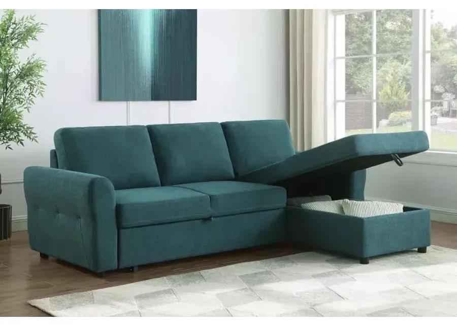 Samantha Upholstered Sleeper Sofa Sectional with Storage Chaise Teal Blue