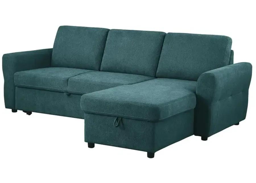 Samantha Upholstered Sleeper Sofa Sectional with Storage Chaise Teal Blue