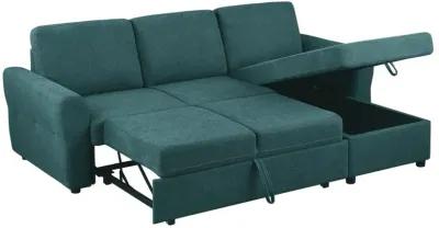 Samantha Upholstered Sleeper Sofa Sectional with Storage Chaise Teal Blue