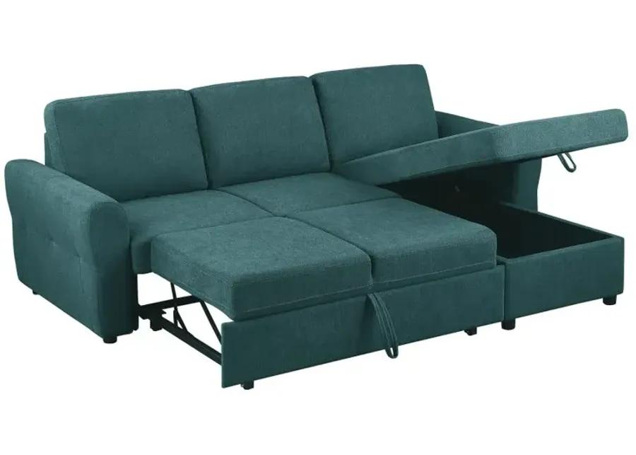 Samantha Upholstered Sleeper Sofa Sectional with Storage Chaise Teal Blue