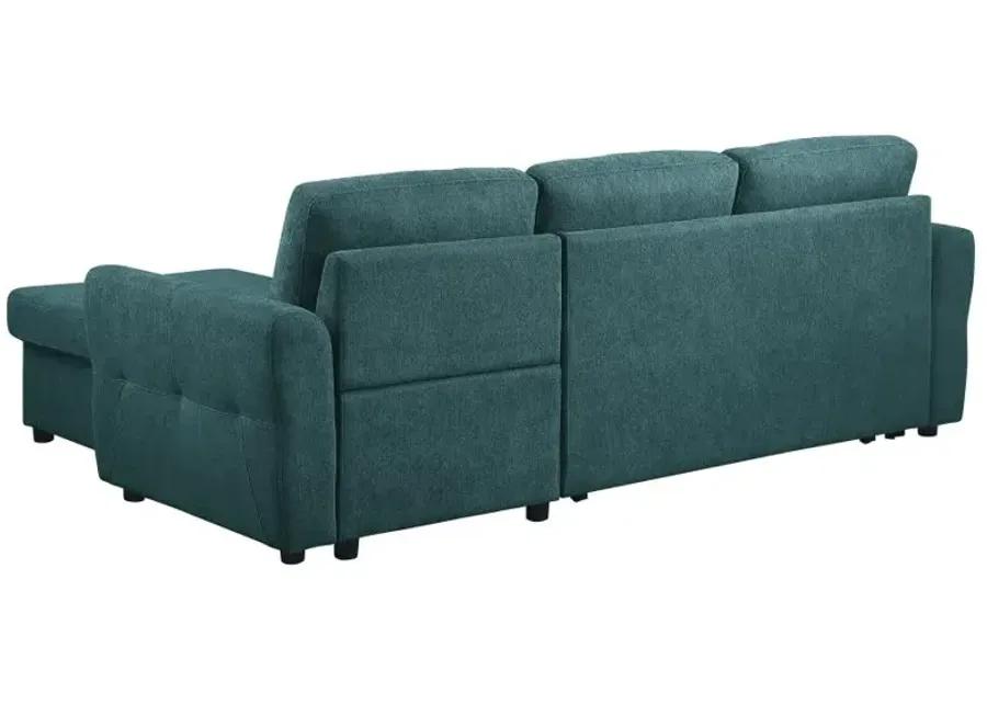 Samantha Upholstered Sleeper Sofa Sectional with Storage Chaise Teal Blue