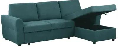 Samantha Upholstered Sleeper Sofa Sectional with Storage Chaise Teal Blue