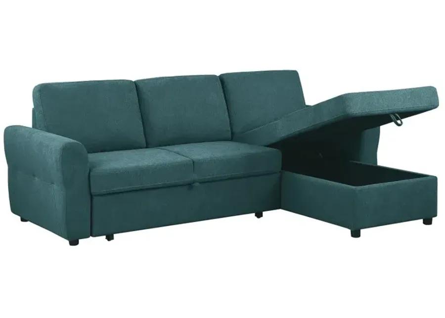 Samantha Upholstered Sleeper Sofa Sectional with Storage Chaise Teal Blue