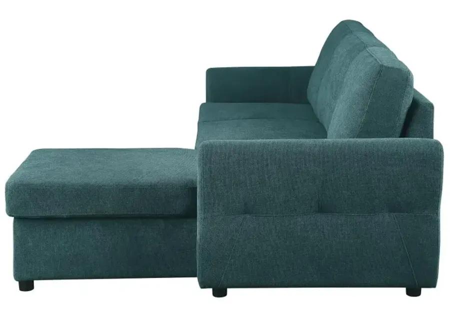 Samantha Upholstered Sleeper Sofa Sectional with Storage Chaise Teal Blue