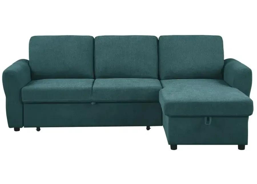 Samantha Upholstered Sleeper Sofa Sectional with Storage Chaise Teal Blue