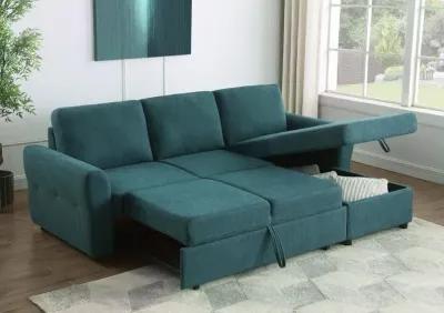 Samantha Upholstered Sleeper Sofa Sectional with Storage Chaise Teal Blue