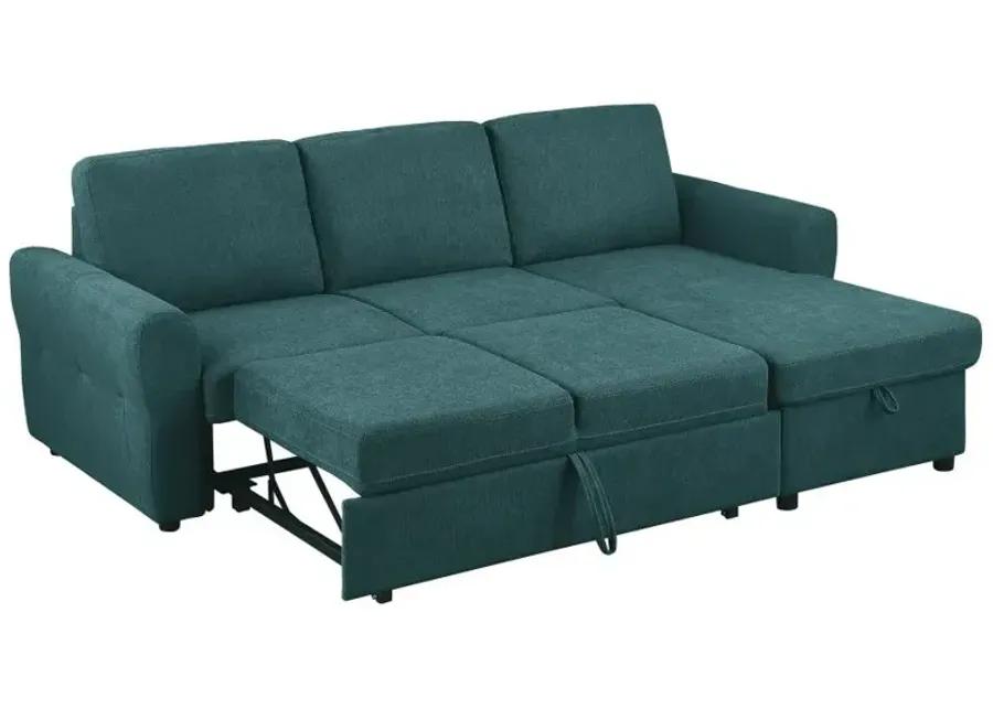 Samantha Upholstered Sleeper Sofa Sectional with Storage Chaise Teal Blue