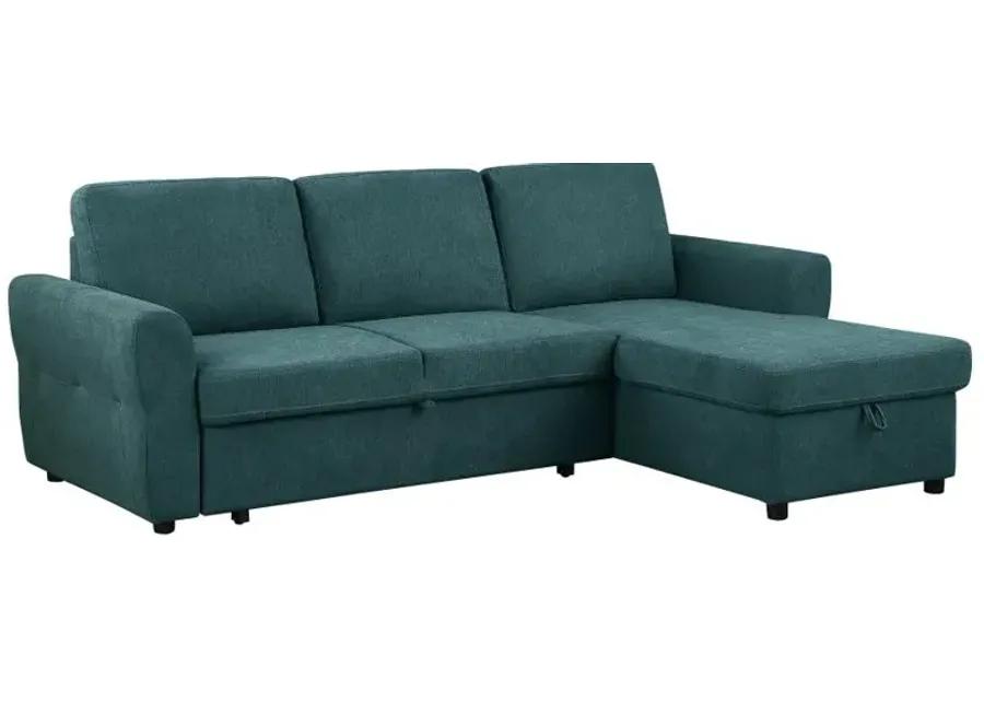 Samantha Upholstered Sleeper Sofa Sectional with Storage Chaise Teal Blue