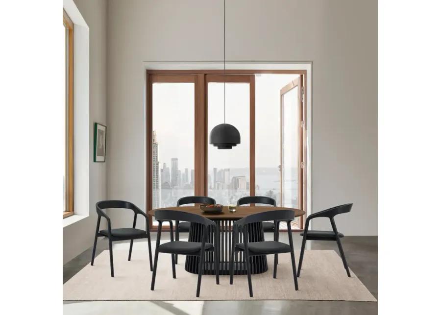 Pasadena Apache 7 Piece Oval Dining Set in Walnut and Black Oak Finish with Faux Leather 