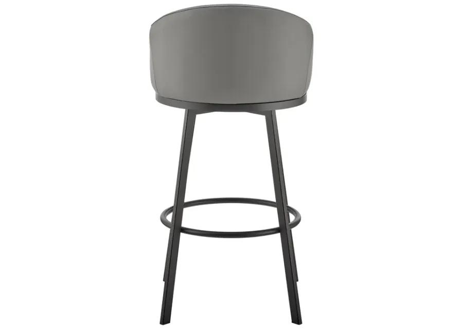 Noran Swivel Counter Stool in Black Metal with Gray Faux Leather