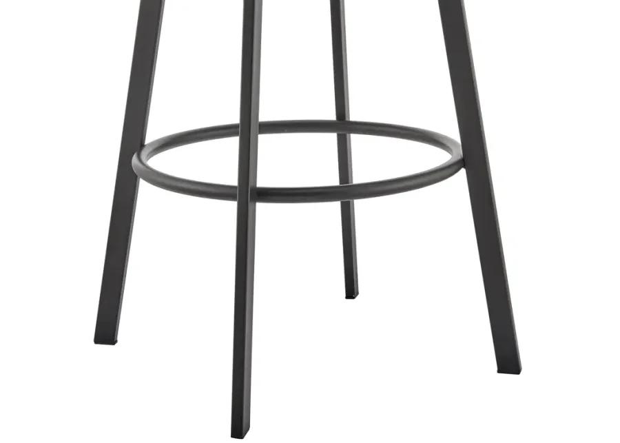 Noran Swivel Counter Stool in Black Metal with Gray Faux Leather