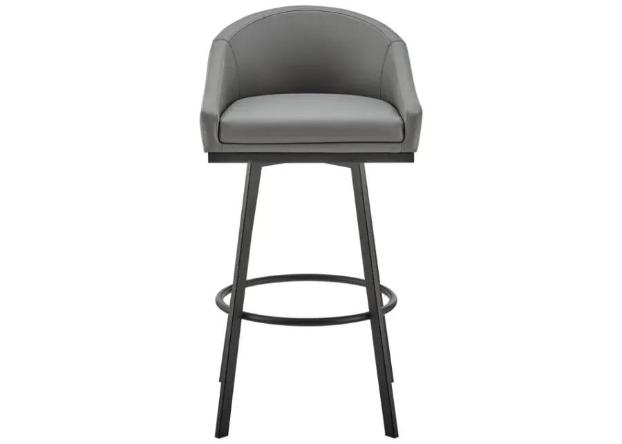 Noran Swivel Counter Stool in Black Metal with Gray Faux Leather