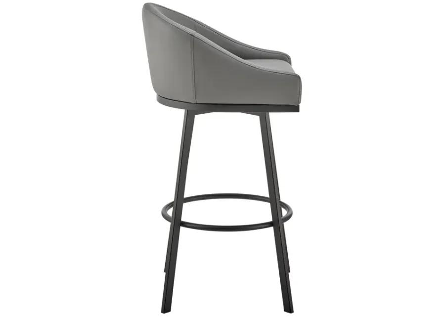 Noran Swivel Counter Stool in Black Metal with Gray Faux Leather