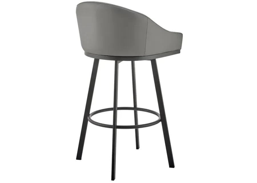 Noran Swivel Counter Stool in Black Metal with Gray Faux Leather