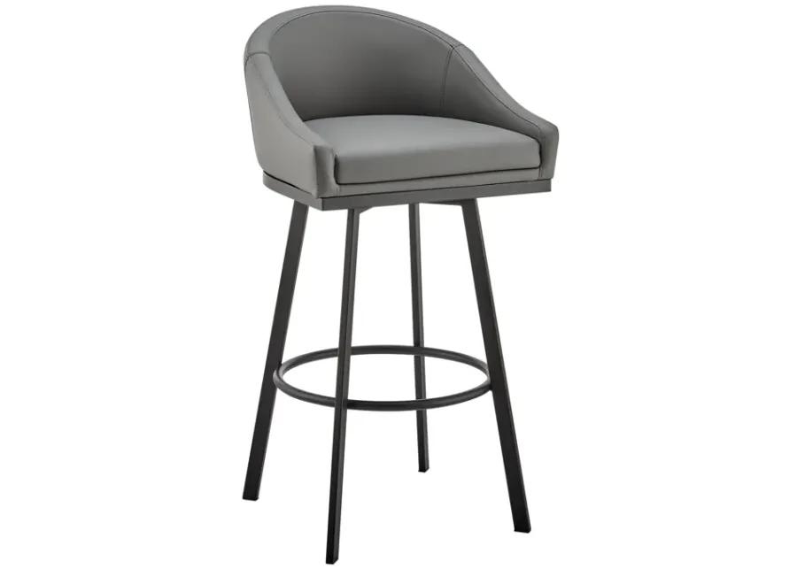 Noran Swivel Counter Stool in Black Metal with Gray Faux Leather