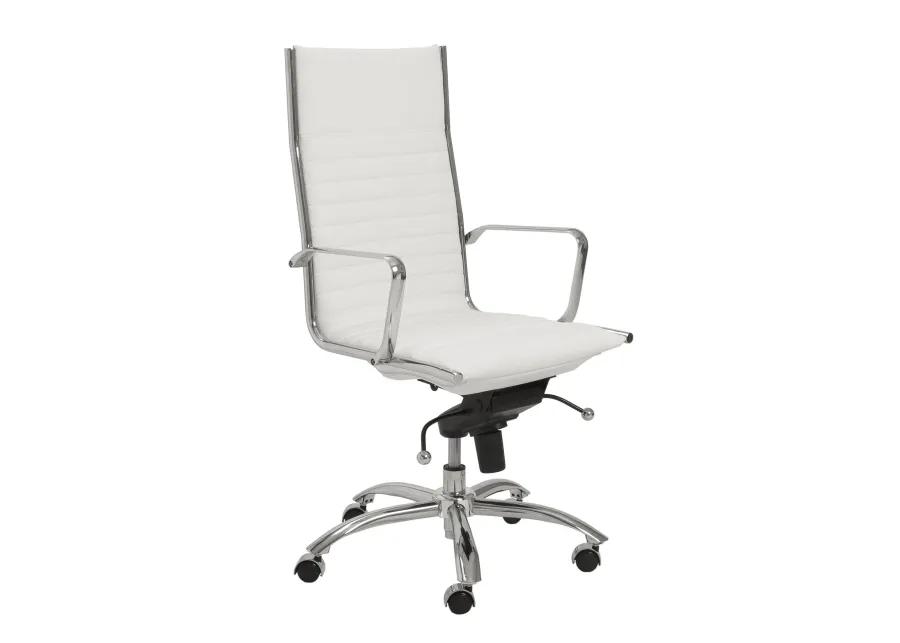 Dirk High Back Office Chair in White with Chromed Steel Base