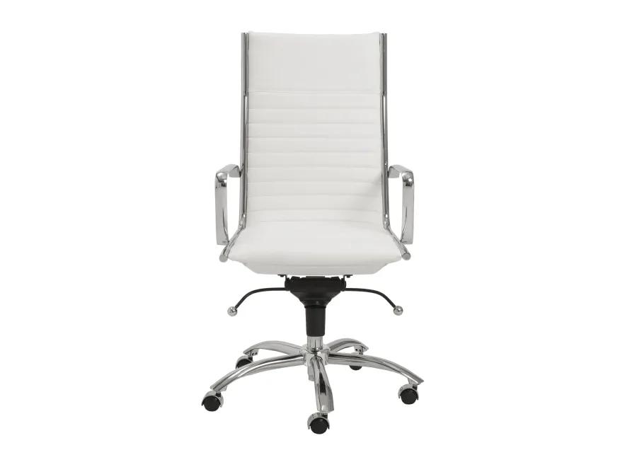 Dirk High Back Office Chair in White with Chromed Steel Base