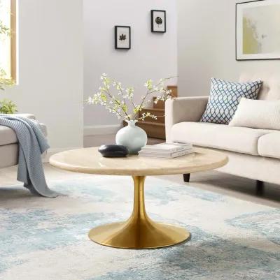 Lippa 36" Round Artificial Travertine  Coffee Table