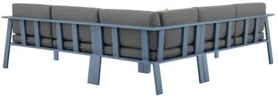 Nofi Outdoor Patio Sectional Set in Gray Finish with Gray Cushions and Teak Wood