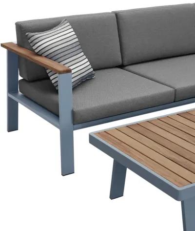 Nofi Outdoor Patio Sectional Set in Gray Finish with Gray Cushions and Teak Wood