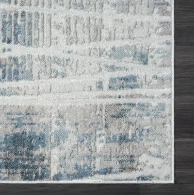 Cool Blue/Cream Abstract Modern/Contemporary Synthetic Area Rug 5' x 7'