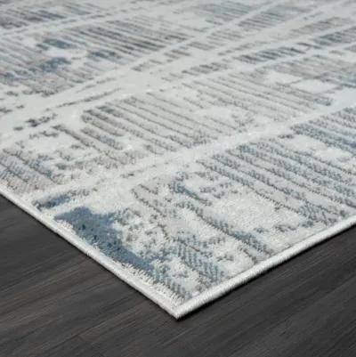 Cool Blue/Cream Abstract Modern/Contemporary Synthetic Area Rug 5' x 7'