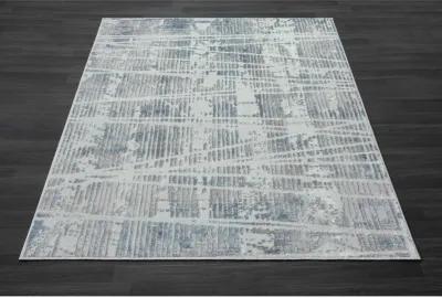 Cool Blue/Cream Abstract Modern/Contemporary Synthetic Area Rug 5' x 7'