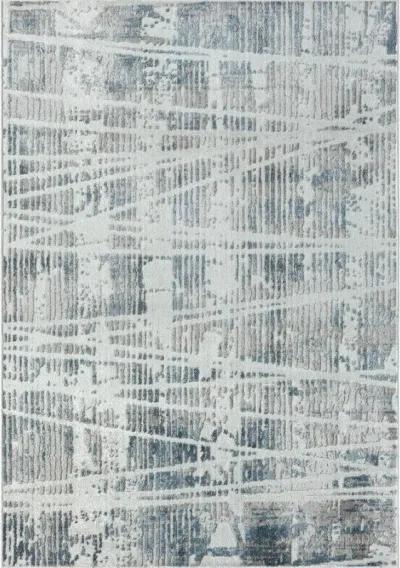 Cool Blue/Cream Abstract Modern/Contemporary Synthetic Area Rug 5' x 7'