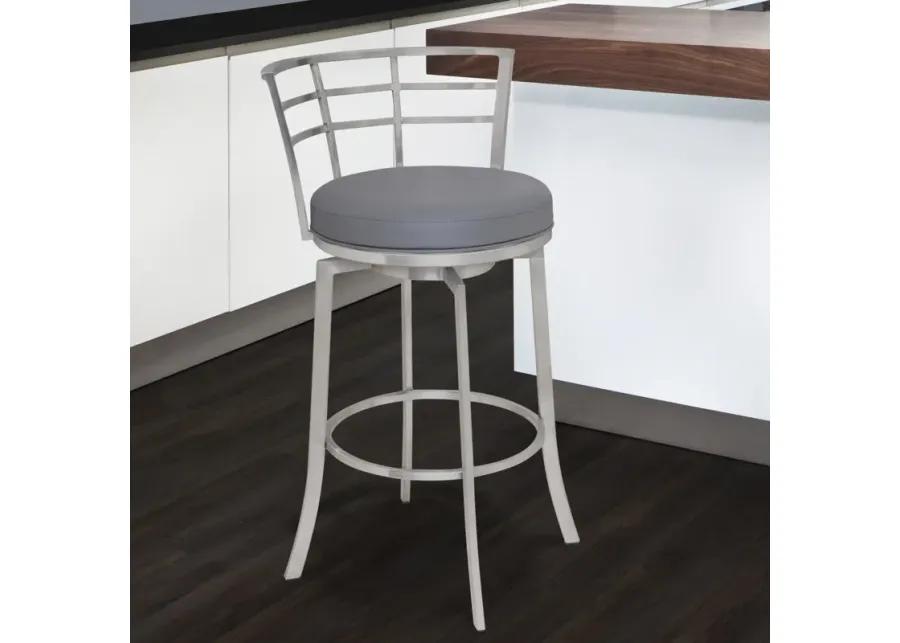 Viper 30" Bar Height Swivel Grey Faux Leather and Brushed Stainless Steel Bar Stool