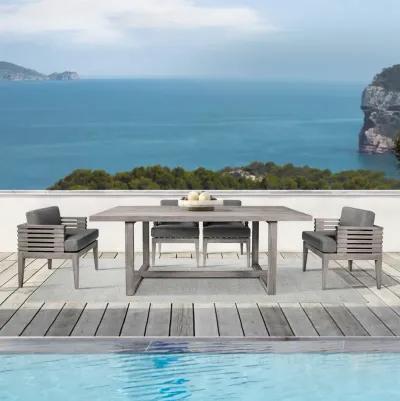 Vivid Outdoor Patio 5 Piece Dining Set in Gray Eucalyptus Wood with Gray Olefin Cushions