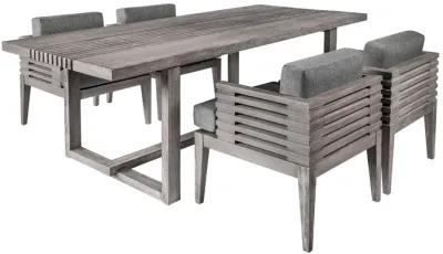 Vivid Outdoor Patio 5 Piece Dining Set in Gray Eucalyptus Wood with Gray Olefin Cushions