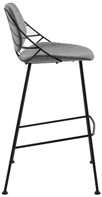 Linnea-B Bar Stool in Light Gray Fabric with Matte Black Frame and Legs - Set Of 2