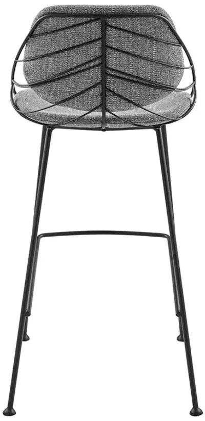 Linnea-B Bar Stool in Light Gray Fabric with Matte Black Frame and Legs - Set Of 2