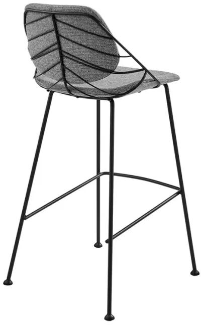 Linnea-B Bar Stool in Light Gray Fabric with Matte Black Frame and Legs - Set Of 2