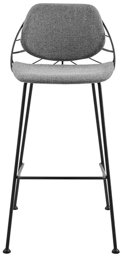 Linnea-B Bar Stool in Light Gray Fabric with Matte Black Frame and Legs - Set Of 2