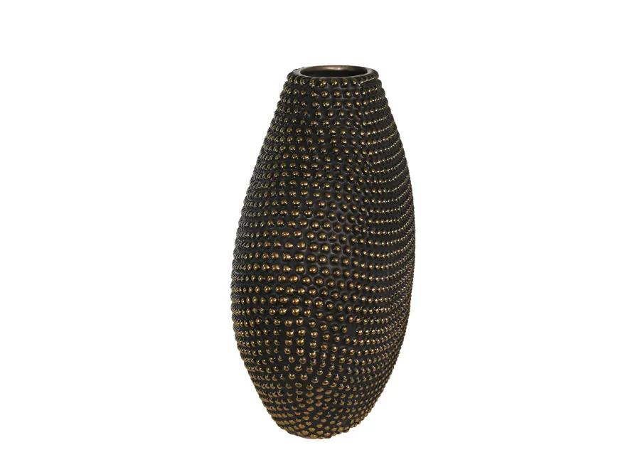 Ceramic 16" Beaded Vase, Black/gold